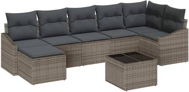 vidaXL Garten-Sofa-Set aus Poly-Rattan in L-Form, 8-teiliges Lounge-Set mit Kissen und Ottoman in Hellgrau - Bild 1
