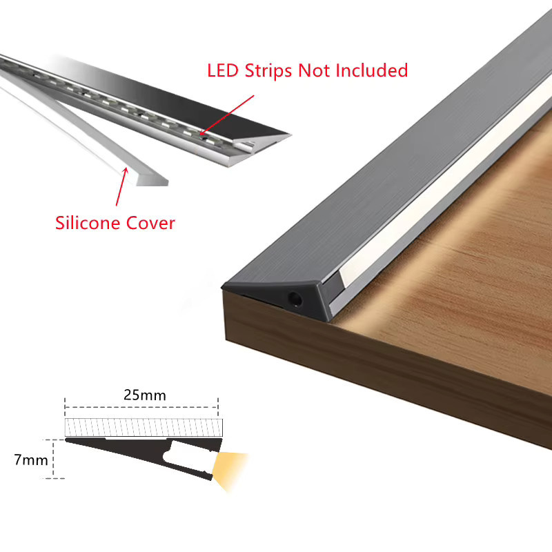 KSDLIGH Ultradünnes Aluminium-LED-Profil in Grau mit 45 Grad Schräge für Schrank- und Regalbeleuchtung, Warmweiß, Höhe: 0,7 cm - Bild 2