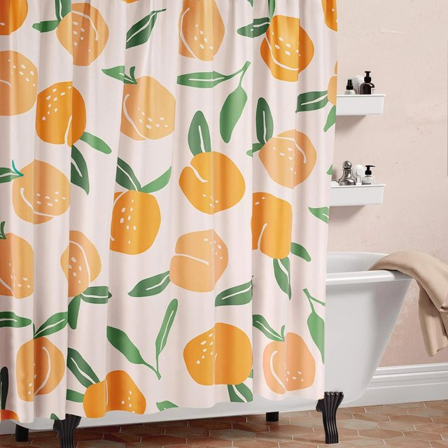 Wasserdichter Duschvorhang mit Orangen-Zitrusmuster in Orange, inklusive Haken, B: 90 cm, H: 180 cm - Bild 1
