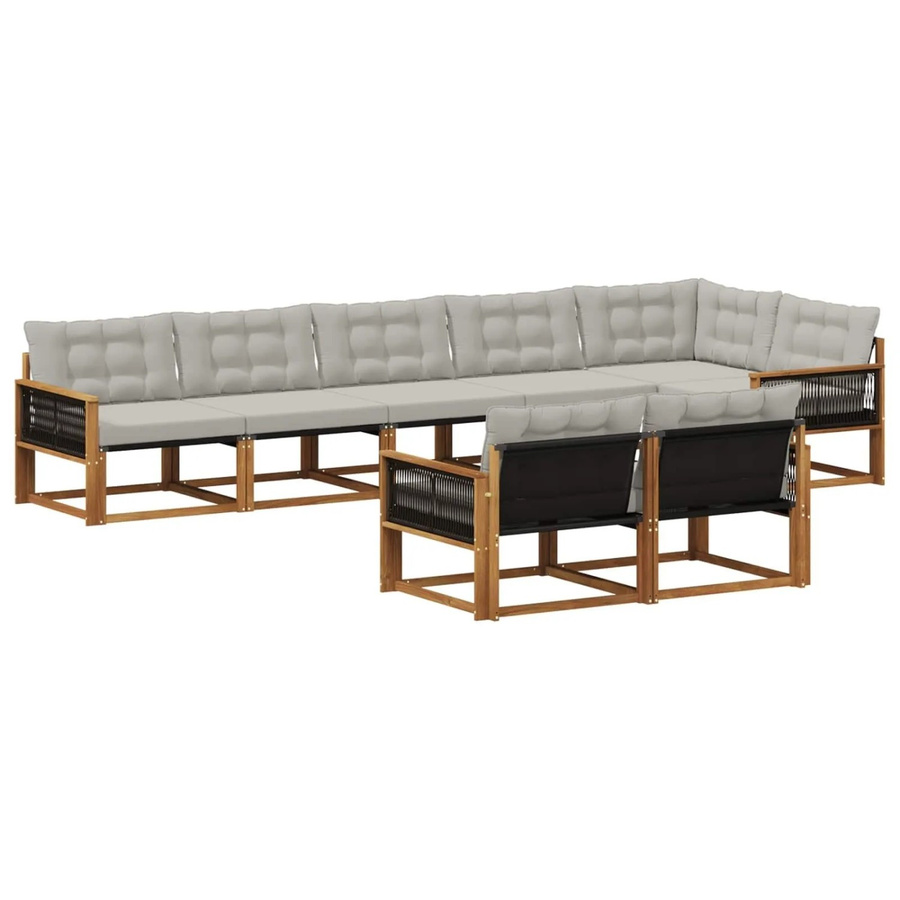 vidaXL Outdoor-Sofagarnitur L-Form aus Akazienholz mit 8 Kissen in Braun und Hellgrau - Bild 2