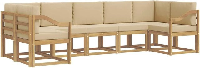 vidaXL Outdoor-Sofagarnitur aus Akazienholz mit Kissen, 7-teilig, Weiß und Beige - Bild 1