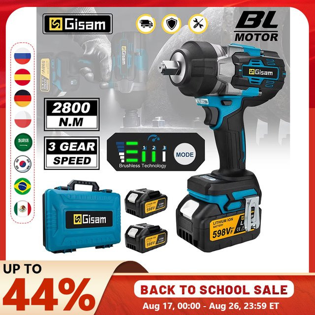 Gisam Bürstenloser elektrischer Schlagschrauber 1/2 Zoll, kabelloser Drehmomentschrauber in Blau, kompatibel mit Makita 18V Akku - Bild 1