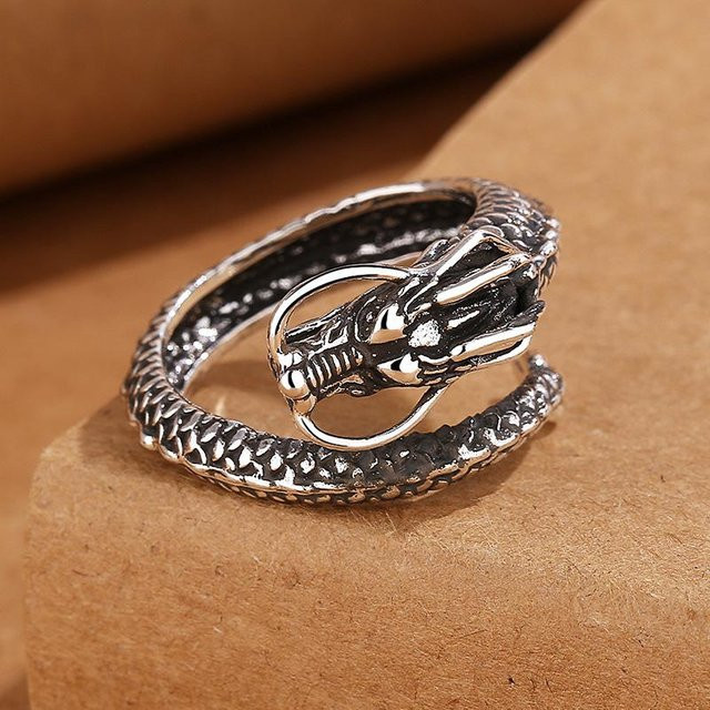 Ring 925 Silber, Vintage, Drache, Damen Herren - Bild 1