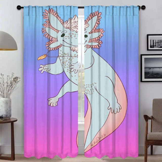 2er-Set Axolotl Fenstervorhänge aus Tüll für Wohnzimmer und Schlafzimmer, B: 50 cm, H: 70 cm, Mehrfarbig - Bild 1