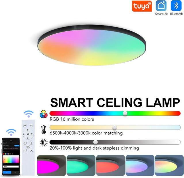 Tuya Smart RGB LED Deckenlampe mit Fernbedienung, moderne dimmbare Deckenleuchte für Wohnzimmer und Schlafzimmer, 36W - Bild 1