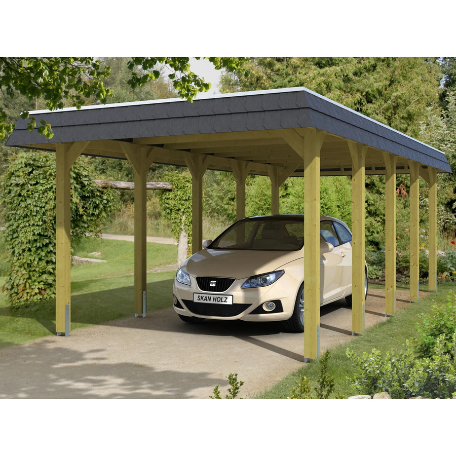 Skan Holz Carport Spreewald braun mit schwarzer Blende B/T: 345 x 741 cm - Bild 2