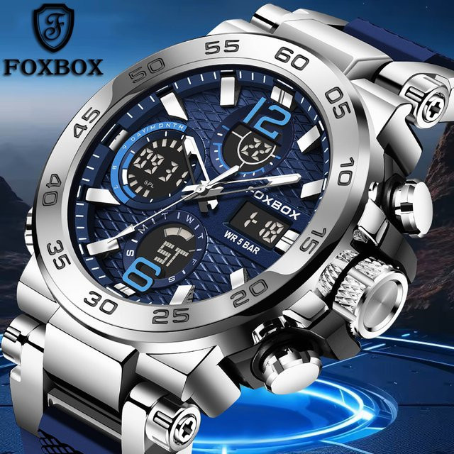 FOXBOX Digitaluhr, Chronograph, Quarz, Blau, Silikon, Herren - Bild 1