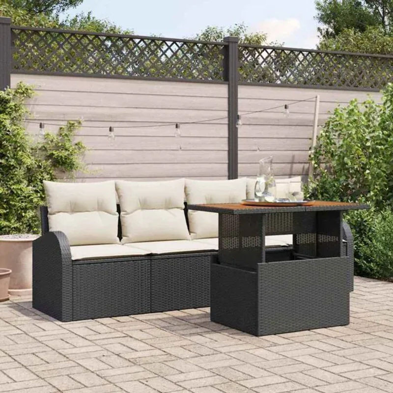 Vidaxl Garten-Sofa-Set aus 5 Teilen aus Polyrattan in Schwarz und Beige, B/T/H: 100 x 55 x 73 cm - Bild 1