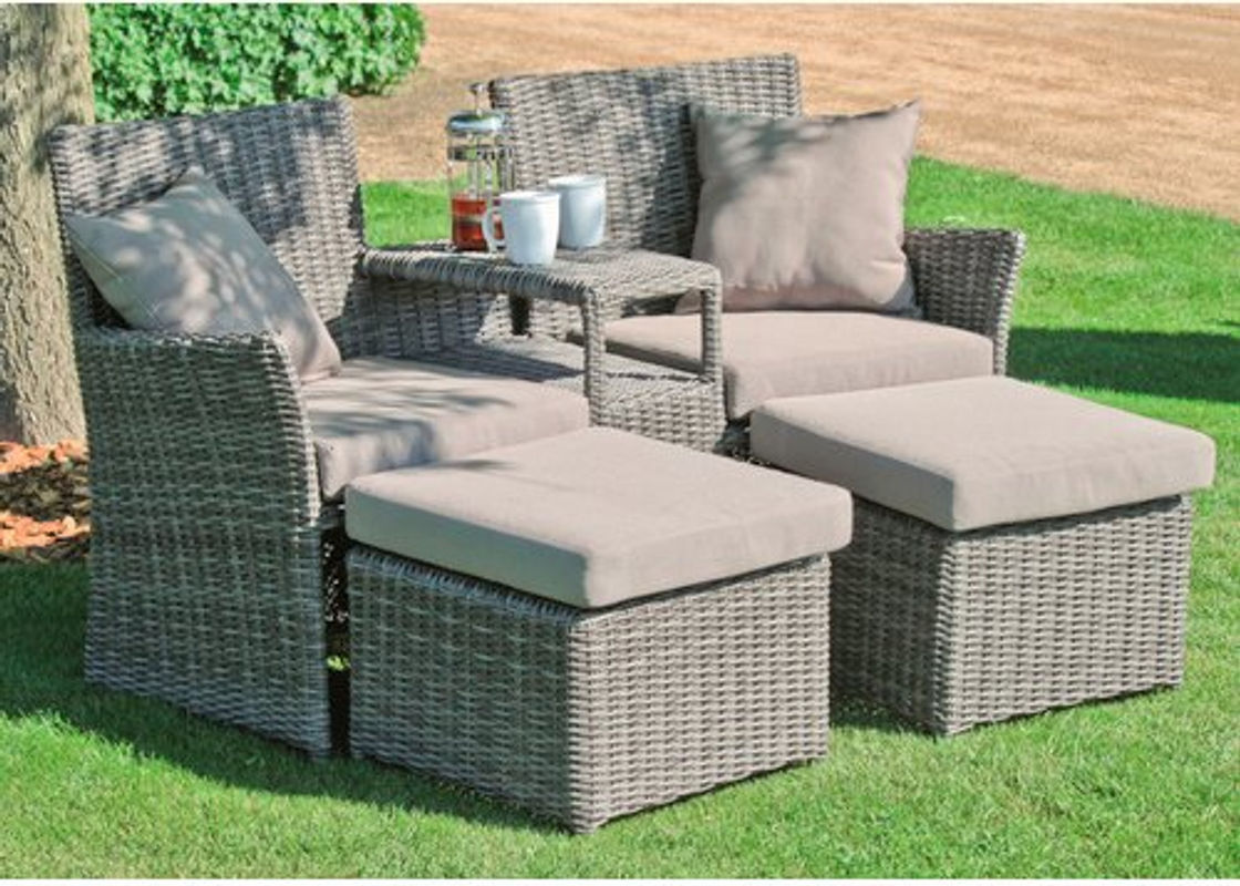 Garden Pleasure Doppelsessel-Set Calgary, 3-teiliges Set aus Aluminium und Kunststoffgeflecht in Anthrazit/Grau, B/H: 155 x 90 cm - Bild 2