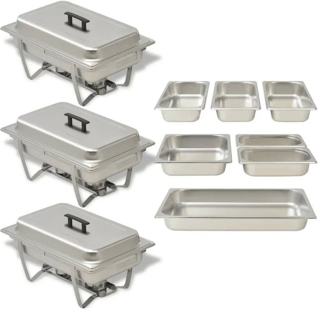 vidaXL Chafing Dish Set 3-teilig aus Edelstahl in Silber - Bild 1