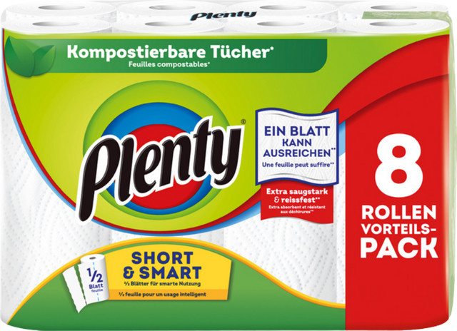 Plenty Küchenrolle Short & Smart, weiß, 8 Rollen à 74 Blatt, Breite: 26 cm - Bild 1