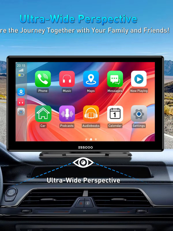 ESSGOO 9-Zoll Universelles Tragbares Carplay IPS Touchscreen Autoradio für LKWs mit Android Auto, Mirror Link, AUX, FM, USB und Bluetooth in Schwarz - Bild 6