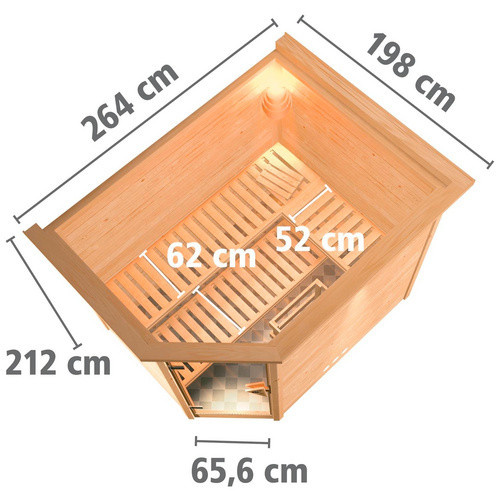 Karibu Sauna Kärdla aus Fichtenholz in Beige inklusive 9 kW Saunaofen mit integrierter Steuerung für 4 Personen B/T/H: 264 x 198 x 212 cm - Bild 2