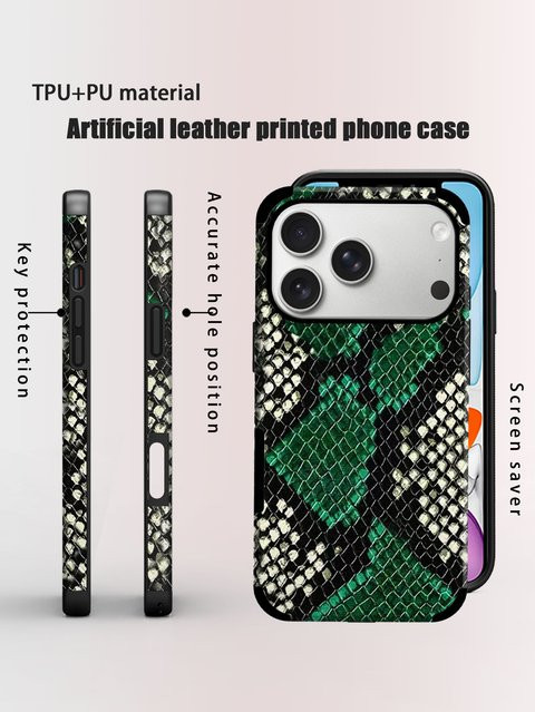 Handyhülle mit Schlangenmuster und Texturaufdruck in Grün für iPhone 17 16 15 14 13 12 11 - Bild 1