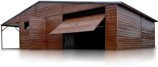 Liderstal Einzelgarage Standard aus Trapezprofilblech mit Carport in Holzoptik, Farbe: Graphit/Brown, B/T/H: 1100 x 700 x 310 cm - Bild 1