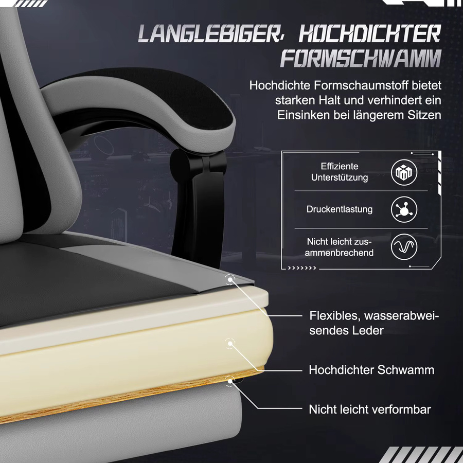Hiazurm Gaming-Stuhl ergonomisch in Blau-Schwarz mit verstellbarer Kopfstütze, Lendenkissen und Armlehnen aus Kunstleder - Bild 3