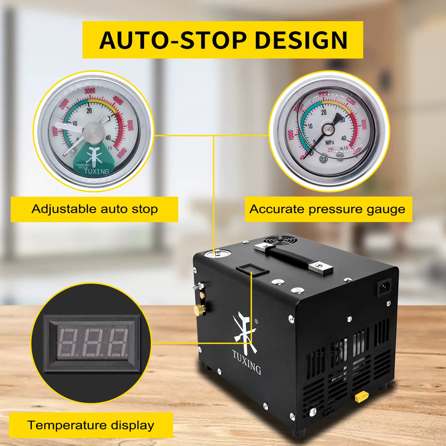 TUXING Elektrischer PCP-Luftkompressor TXET064 mit Set-Druckfüllung für Tauchen und Luftgewehre, Schwarz, 4500 Psi - Bild 4