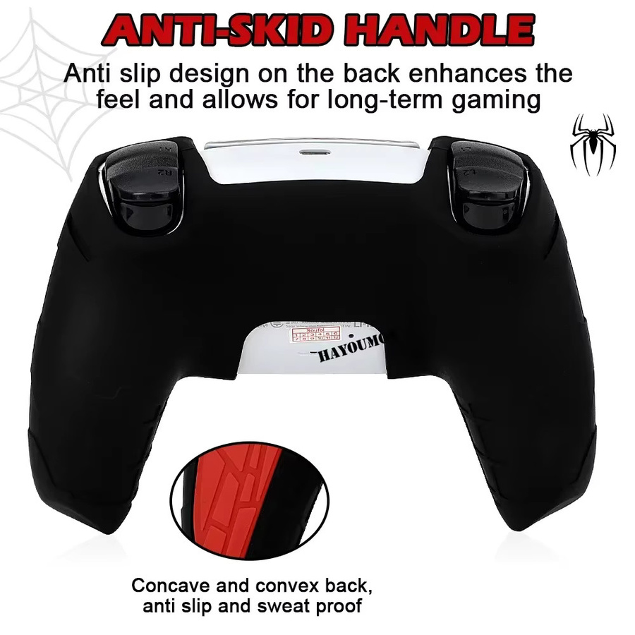 Ispoofer Anti-Rutsch-Silikonhülle für PS5 Gamecontroller inklusive Spider-Touchpad-Aufkleber in Rot - Bild 5