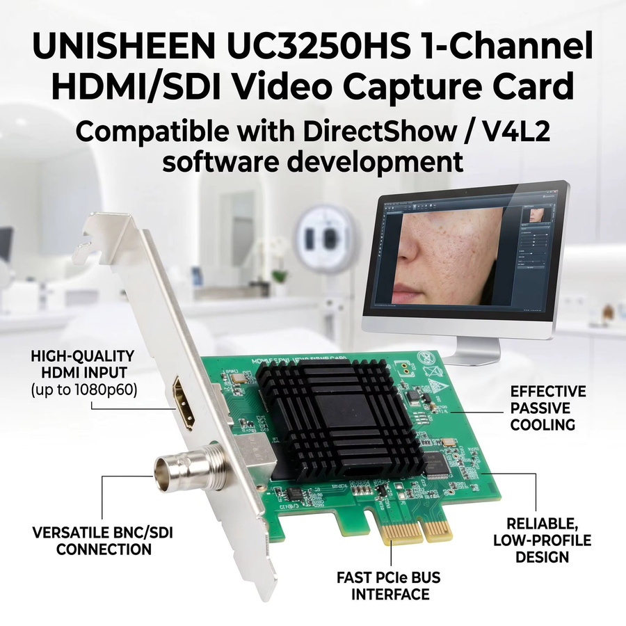 UNISHEEN Vmix OBS Streaming Live-Übertragung PCIe Video-Capture-Karte mit HDMI und SDI für HD 1080P unter Linux - Bild 5