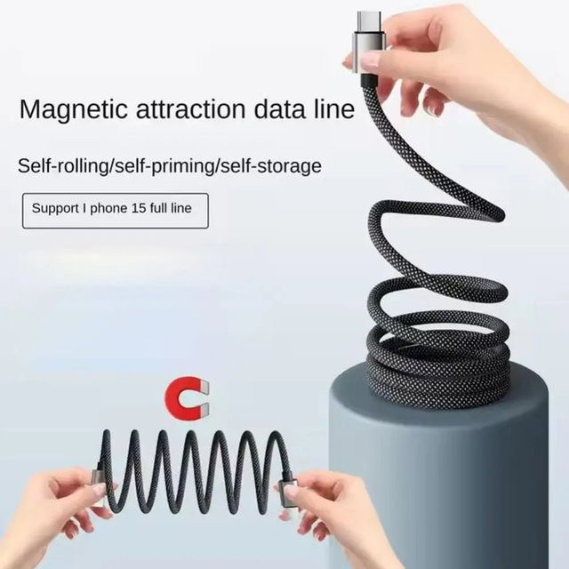 Magnetisches 65 W USB-C Schnellladekabel USB-A auf Typ-C in Schwarz für Mobiltelefone wie iPhone, Xiaomi, Samsung und Huawei - Bild 1