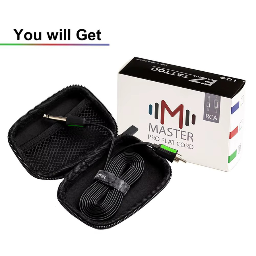 EZ Master Flat RCA Cord Tattoo Clip Kabel in Grün mit EZ Tattoo Mini Case für Tattoo Maschine und Netzteil - Bild 3