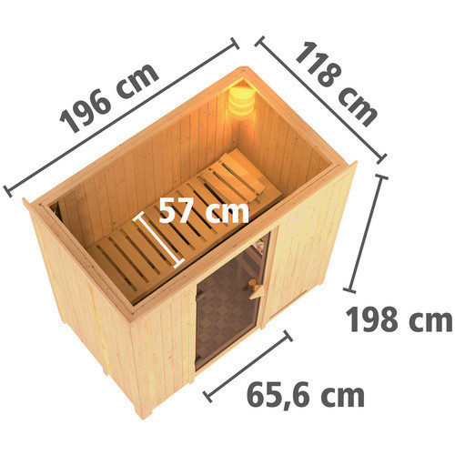 Karibu Sauna Pärnu Bio-Kombi-Sauna für 2 Personen mit 9 kW Saunaofen und externer Steuerung, beige, B/T/H: 198 x 118 x 196 cm - Bild 1