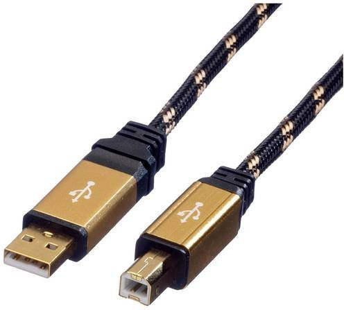 Roline USB 2.0 Kabel mit USB-A und USB-B Stecker, 3,00 m, Schwarz/Gold, doppelt geschirmt mit vergoldeten Steckkontakten - Bild 1