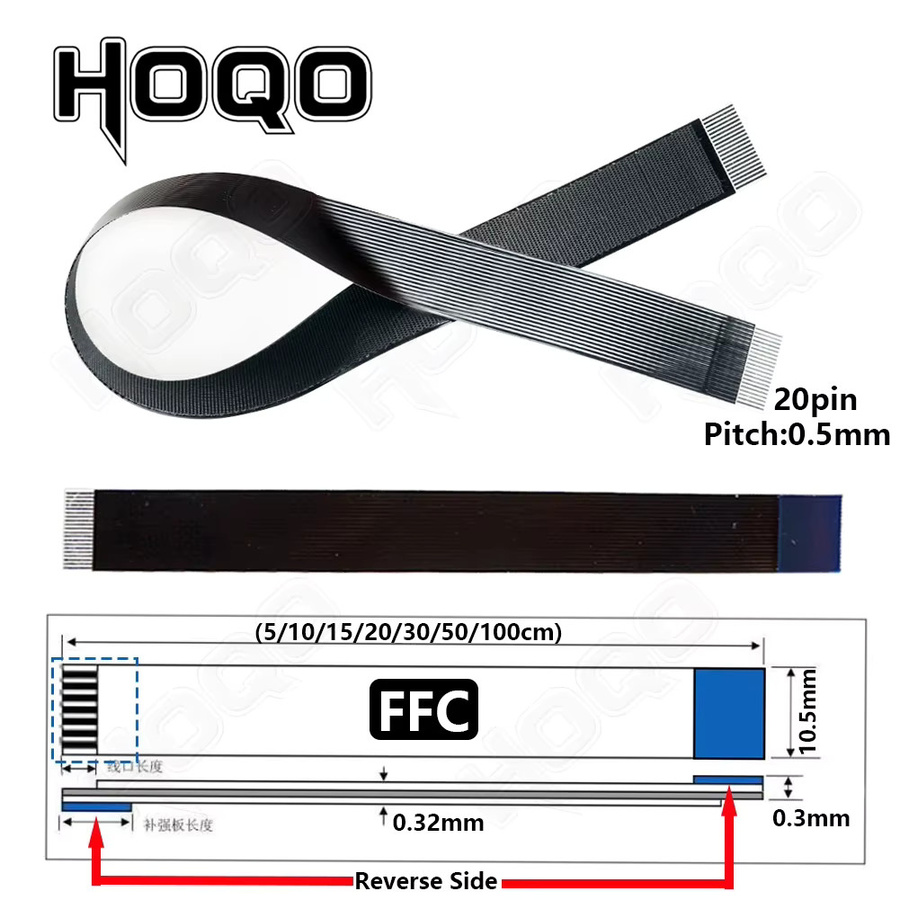 HOQO Ribbon FPV Flexibles Flachkabel Micro HDMI auf HDMI/Mini HDMI Buchse 90 Grad FFC 20-polig in Schwarz - Bild 2