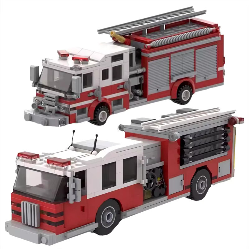 Amerikanische Stadt Feuer Pumpe Lkw Modell, Feuerwehr, Baustein, Rot - Bild 3