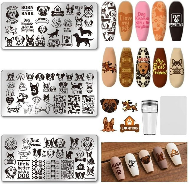 Nagelstempel-Set mit Hundemotiv, 3 Stück, Nail Art Schablonen - Bild 1