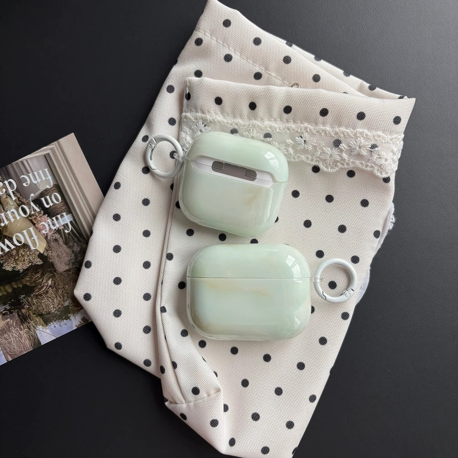 Luxus Schutzhülle für Apple AirPods 1 2 3 4 Pro Pro2 Pro3 mit grüner Marmor-Jade-Textur und weißem Ring - Bild 3