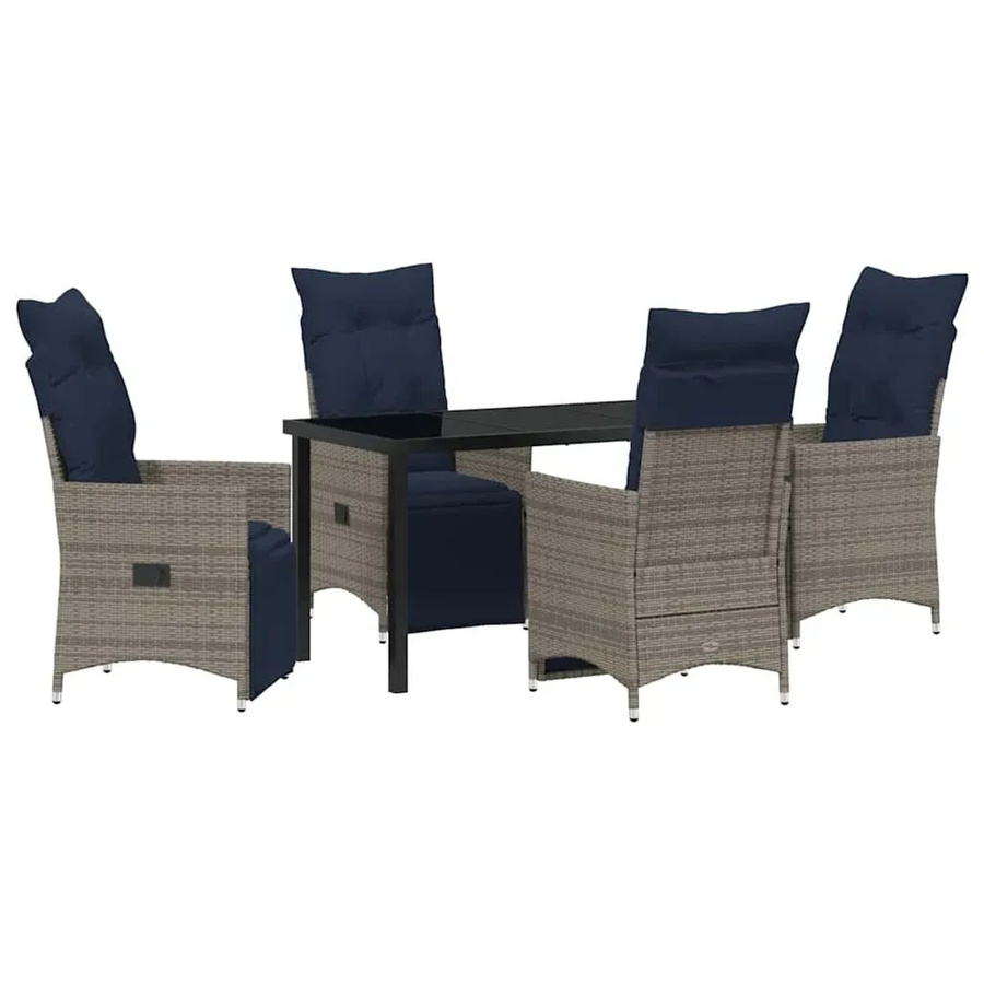 vidaXL Garten Essgruppe 5-teilig aus Poly-Rattan in Grau für Terrasse und Garten - Bild 2
