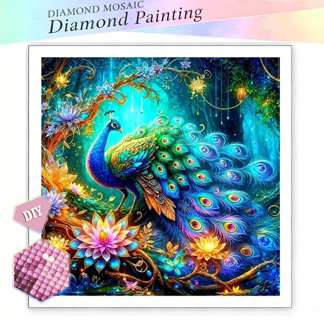 EverShine Diamantmalerei Pfau 5D Mosaik Set mit Rundbohrern in Multicolour für DIY Stickerei und Handarbeiten - Bild 1