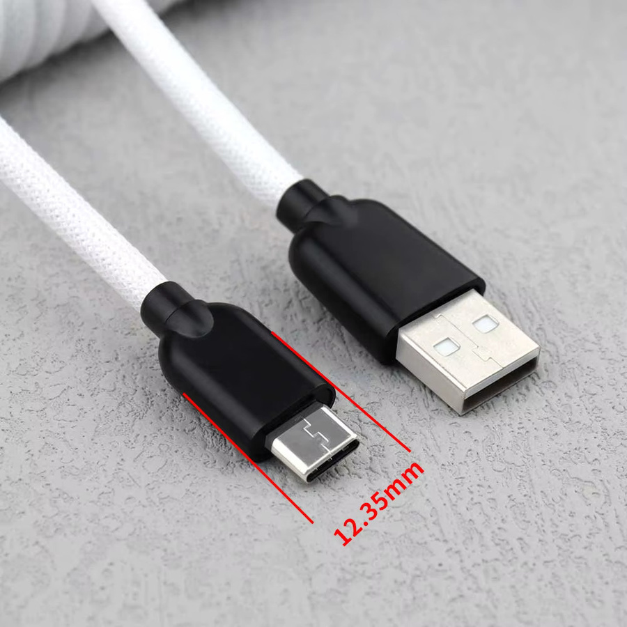 LANO USB-C Spiralkabel in Weiß mit Mini-XLR und Metall-Aviator-Stecker für mechanische Tastaturen - Bild 1