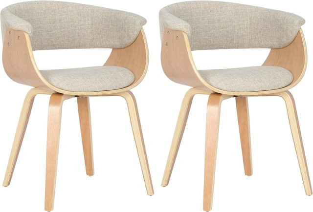 CLP Esszimmerstuhl 2er Set Bruce mit Armlehnen, modernes Design, gepolsterte Stühle aus Stoff und Holz in Beige - Bild 1