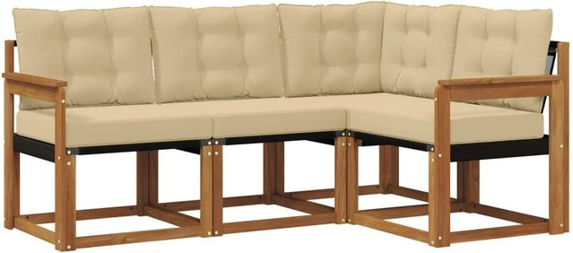 vidaXL Outdoor-Sofagarnitur 4-teilig aus Akazienholz mit Textilene und Kissen in Beige und Natur - Bild 1