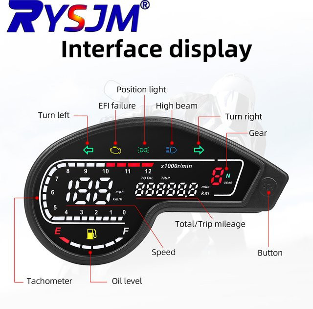 RYSJM Motorrad-Tachometer LED-Kilometerzähler mit Kraftstoffanzeige, Drehzahlmesser und Blinkeranzeige in Schwarz für Honda NXR150 NXR125 DM200 DM250 - Bild 1
