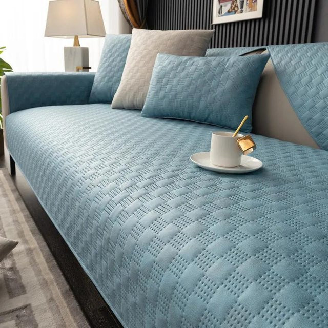 Wasserdichter und rutschfester Sofabezug von Your Warm Home in Blau, einfarbig kariertes Design aus Polyester, B/H: 70 x 90 cm - Bild 1