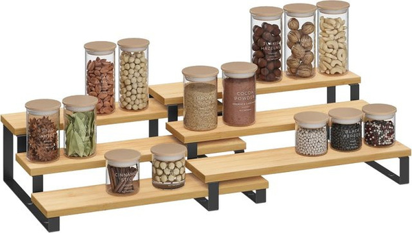 Songmics Bystro Gewürzregal-Set mit 3 Ebenen in Natur-Schwarz, 2-teilig