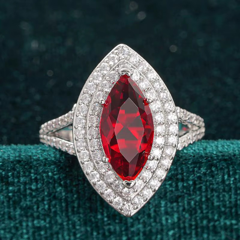 Huitan Damenring, Silber, roter Zirkonia, Marquise-förmig - Bild 3