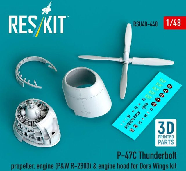 Dora Wings P-47C Thunderbolt, Propeller, Engine (P&W R-2800) & Engine Hood (3D Printed) - Bild 1