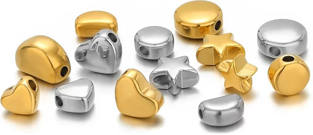 Semitree Spacer Perlen, Edelstahl, Gold, Stern Herz, Unisex - Bild 1