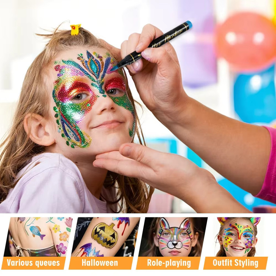 Waschbare Tattoo Stifte für Körpermalerei in Multicolour, schnell trocknende Kunstmarker für Zeichnungen und Partys - Bild 5