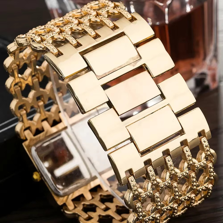 RUNERR Armbanduhr, Quarz, Edelstahl, Gold, Diamantbesetzt, Eckig, Damen - Bild 3