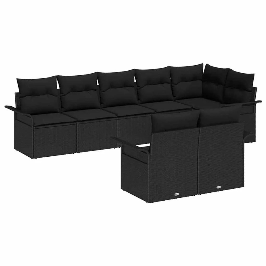 vidaXL 8-teiliges Gartensofa-Set aus Poly-Rattan in Schwarz mit Kissen im L-Shape Design - Bild 2