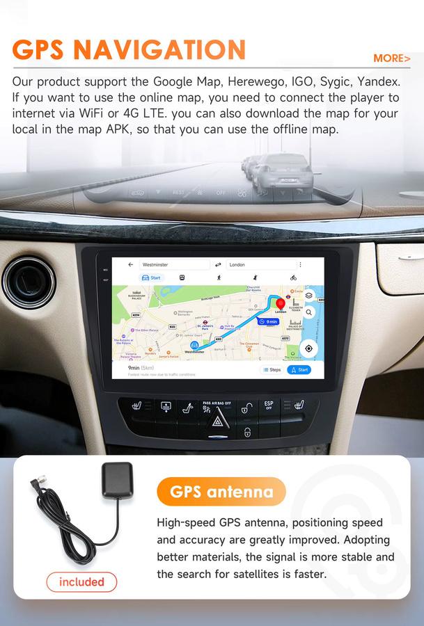 OSSURET Autoradio mit GPS Navi und Carplay für Mercedes-Benz E-Klasse W211 E200 E220 E240 E270 W219 W463 W209 Multimedia-Player in Schwarz - Bild 2