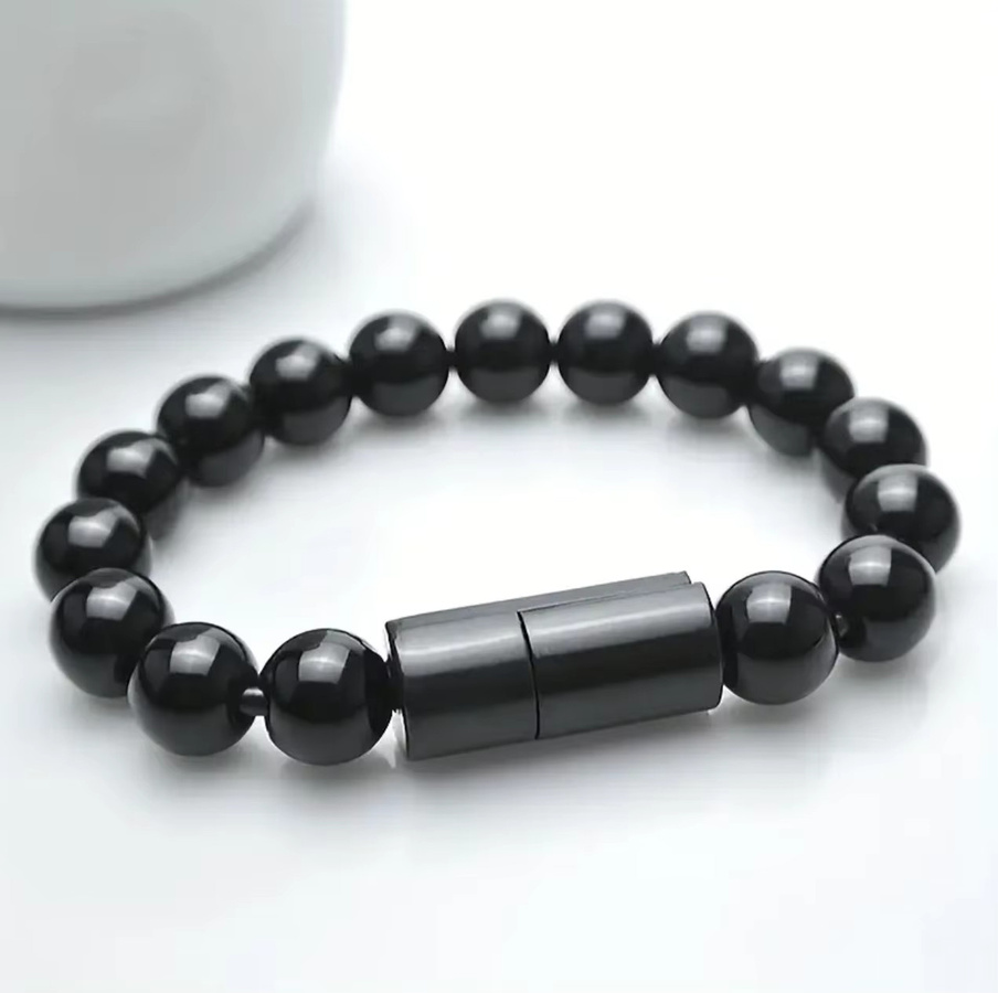 Tragbares Armband USB-Ladekabel für Schnellladen mit USB-C und Micro-USB Anschlüssen in Schwarz für iPhone, Samsung, Xiaomi und Huawei - Bild 4