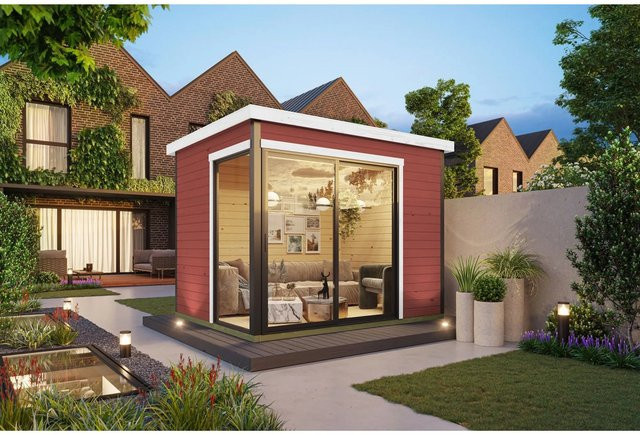 Lasita Blockbohlenhaus Austin Gartenhaus mit Flachdach in Schwedenrot lasiert B/H/T: 300 x 239,4 x 240 cm - Bild 1