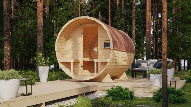 Fasssauna Libo 2 mit 9 KW Ofen und integrierter Steuerung Made in Germany - Bild 1