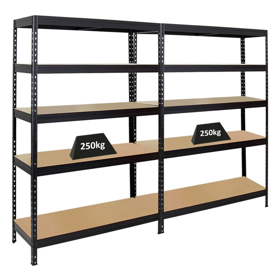 2er Set PROREGAL Schwerlastregal Rivet in Schwarz mit MDF-Holzplatten, H x B x T: 180 x 120 x 45 cm - Bild 2